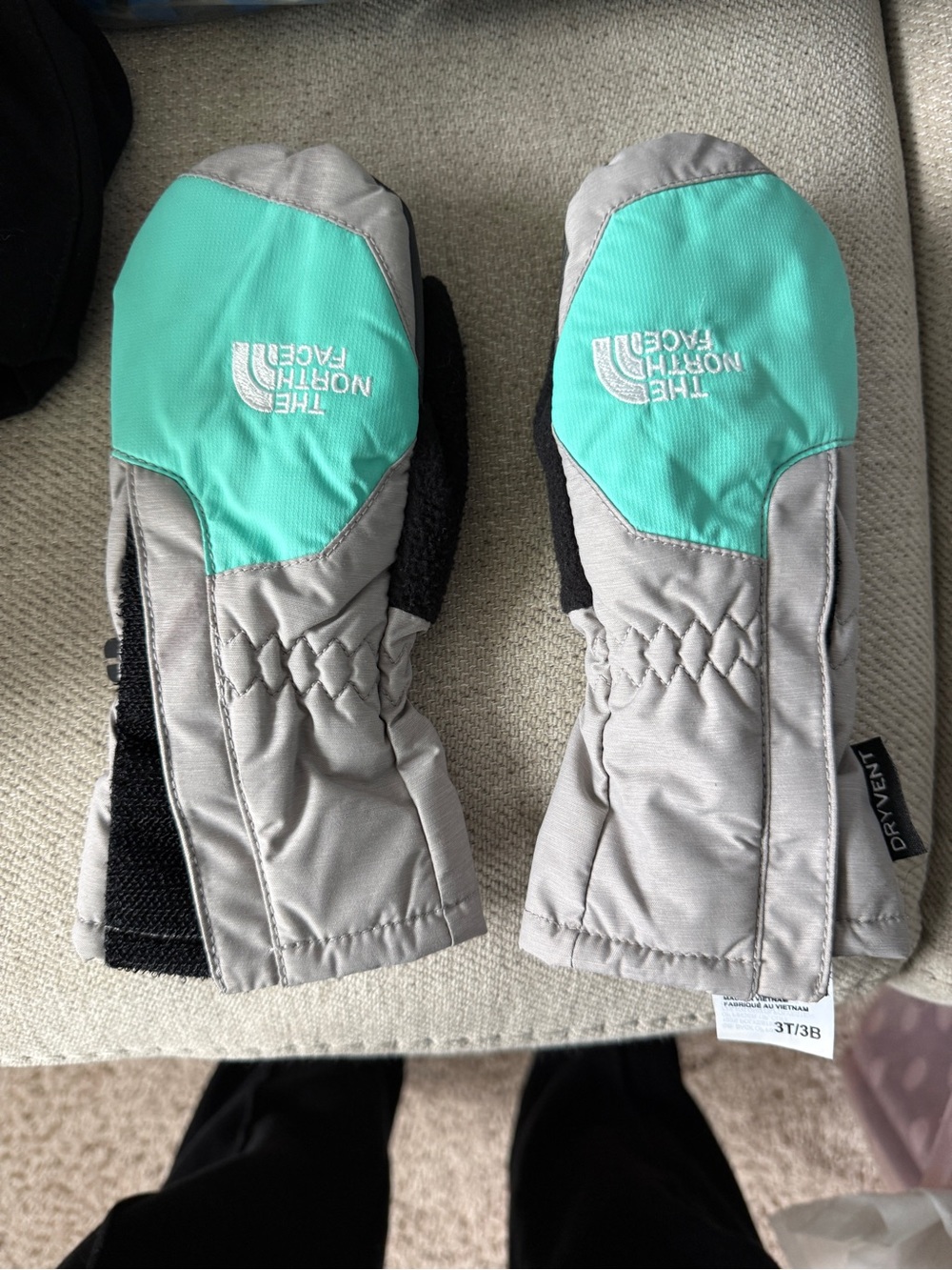 The North Face Kids Mint Green and Gray Mittens
